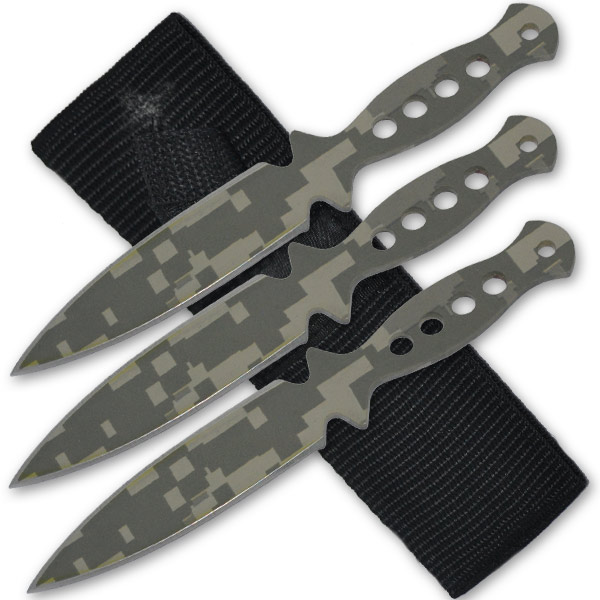 Three 6 Inch Tiger Throwing Knives - Camo 1