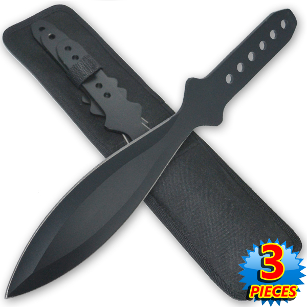12 Inch 7.6 Oz Black "Tiger Thrower" Throwing Knives (Set of 3) TK-40-12-BK