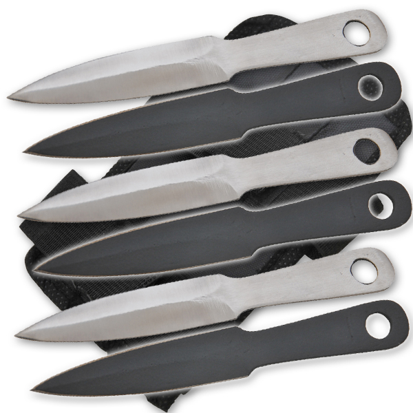 6 PC 4.5" Mini Throwing Knives W/ Wrist Carrying Case Black/Silver