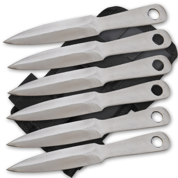 6 PC 4.5" Mini Throwing Knives W/ Wrist Carrying Case Silver