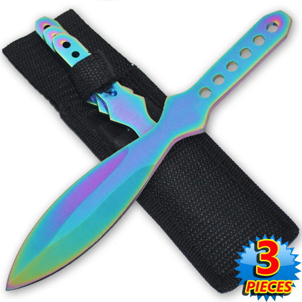 9 Inch 4.2 Oz Rainbow "Tiger Thrower" Throwing Knives (Set of 3) TK-40-9-3-RB
