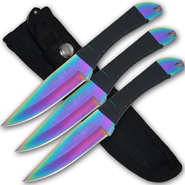 Bulls Eye Throwing Knives W/Case [Set of 3] (Rainbow) FB-0003-RB