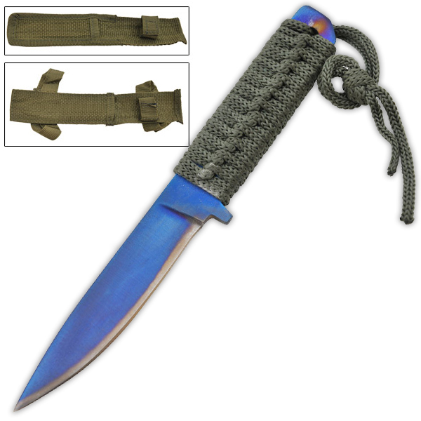 Rainbow throwing Knife w/ Green cord 1-TK-RB