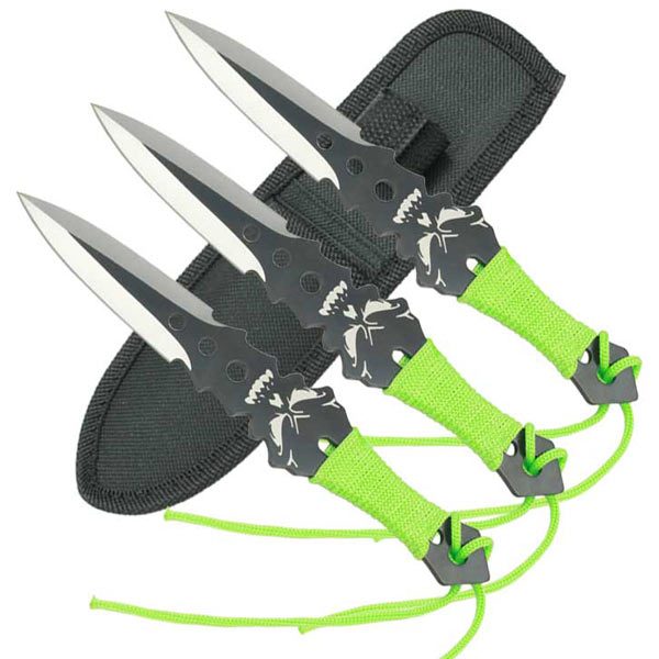 Skull Head Throwing Knife W/ Green Paracord A2575
