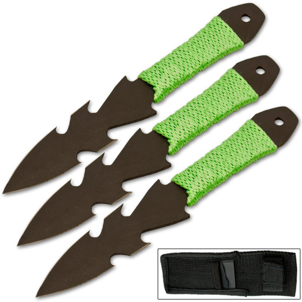 Undead Green Paracord Ultra Sharp Throwing Knife Set of 3 W/ Sheath TK-768-3-BK-GR