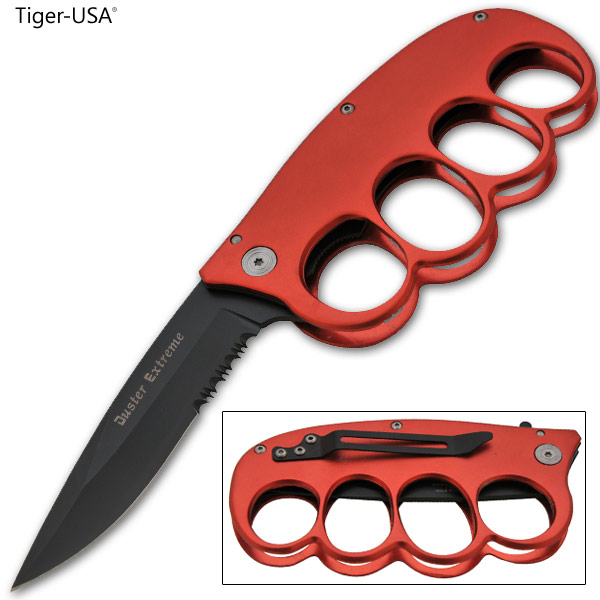Trenchers Extreme Spring Assisted Folder Knife Serrated, Red