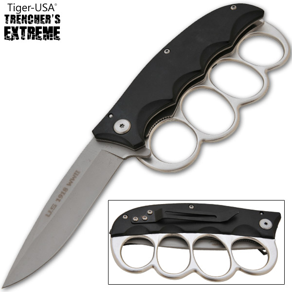 Trencher's Extreme Spring Assisted Folder Knife, Silver Black