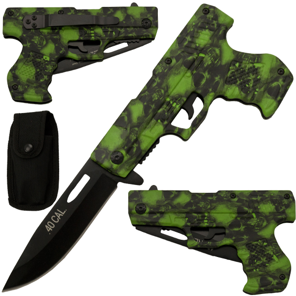 Undead Skull Green Gun Pistol Knife