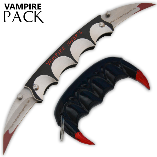 Vampire Slayer Teeth Defense Keychain - Vampire Lovers Knife Set, Black