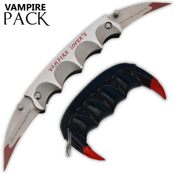 Vampire Slayer Teeth Defense Keychain - Lovers Knife Set, Silver