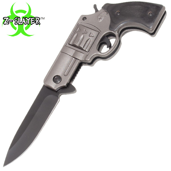 Z-Slayer Undead Gasher Pistol Knife, Silver Black Wood