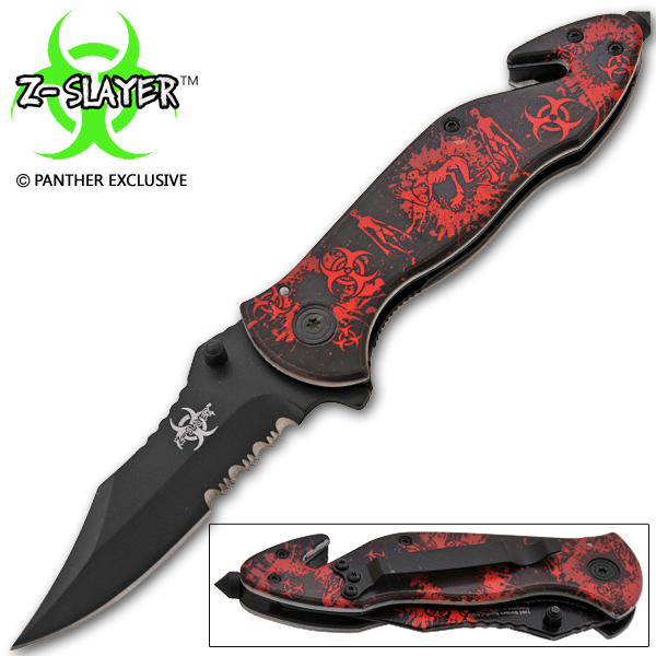 Z-Slayer Undead Gasher Spring Assisted Walking Cryptoid Knife, Red-Black